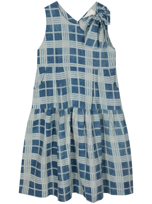 Checkered Cotton-Linen Blend Dress