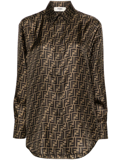 Ff-Logo Print Silk Shirt