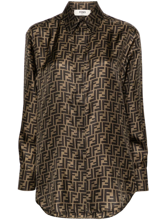 Ff-Logo Print Silk Shirt