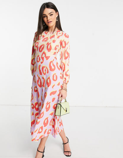 Long Sleeve Spot Print Midaxi Dress