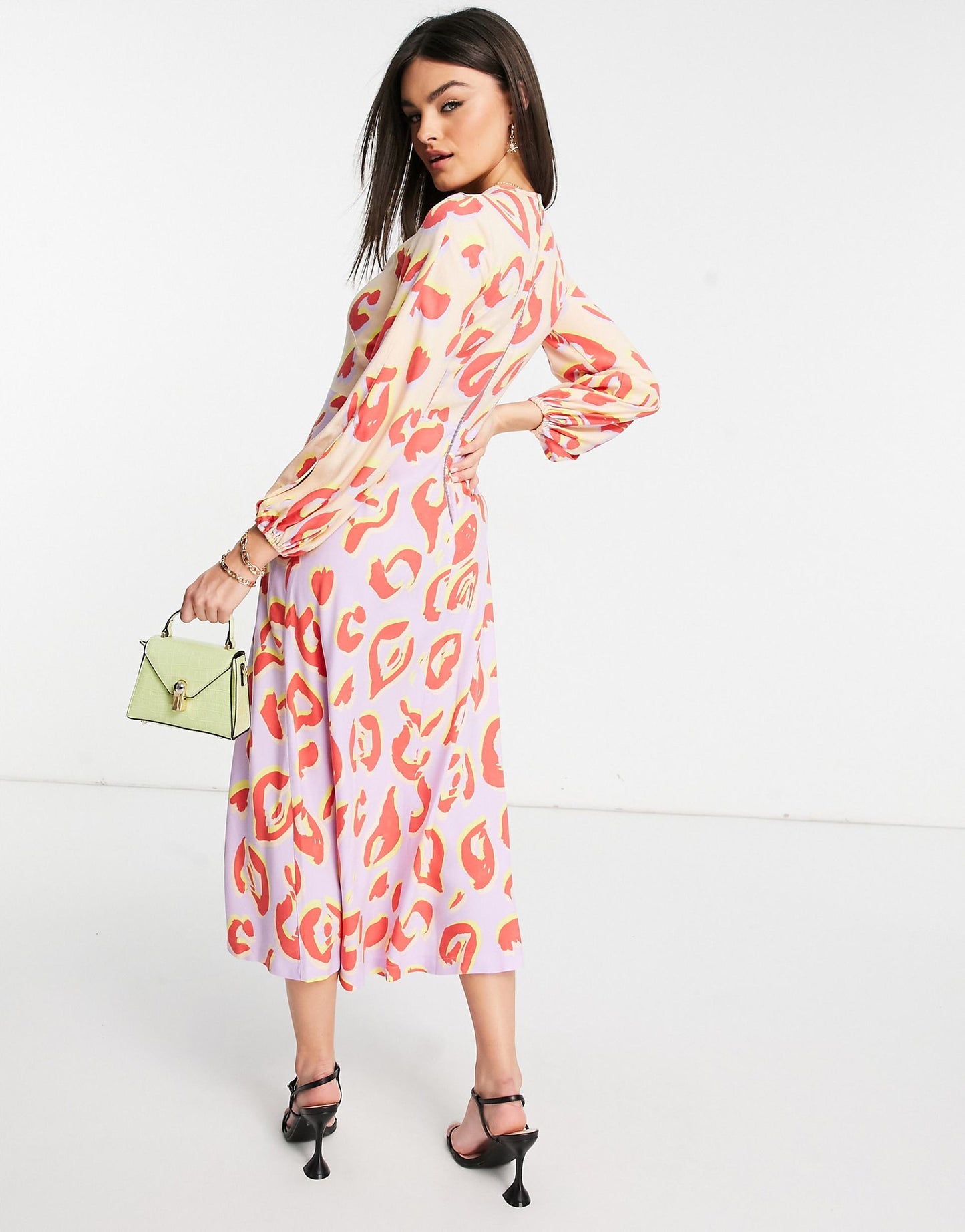 Long Sleeve Spot Print Midaxi Dress