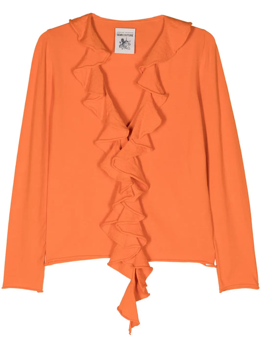 V-Neck Ruffled Cardigan