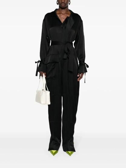 Spread-Collar Crepe Jumpsuit