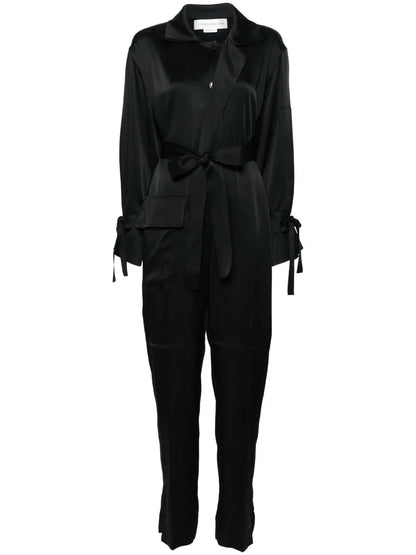 Spread-Collar Crepe Jumpsuit