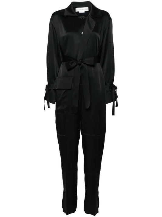 Spread-Collar Crepe Jumpsuit