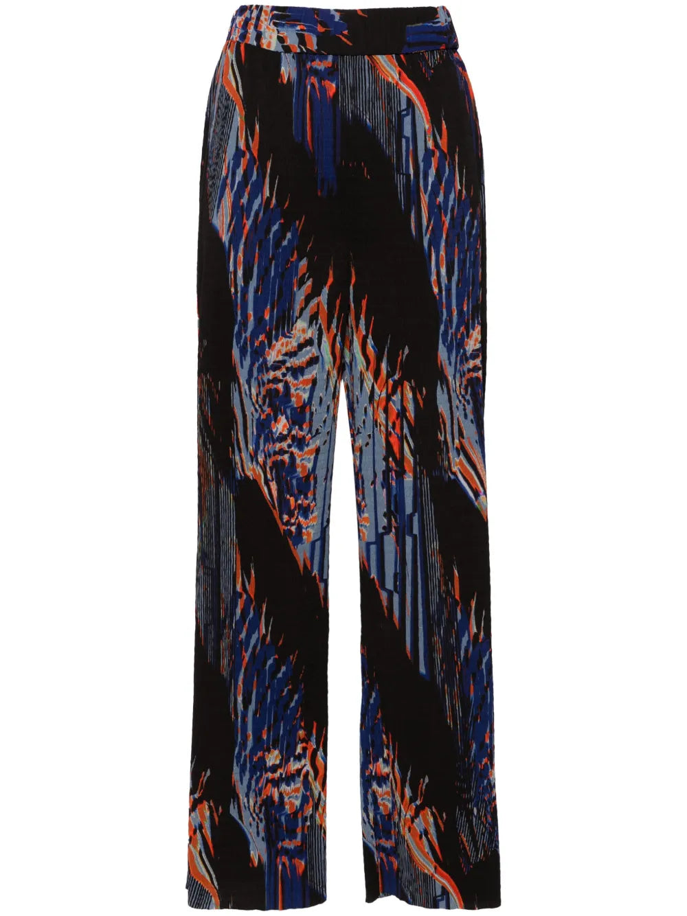 Abstract-Print Plissé Straight Trousers