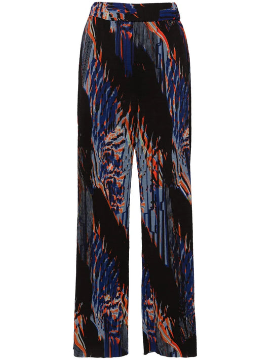 Abstract-Print Plissé Straight Trousers