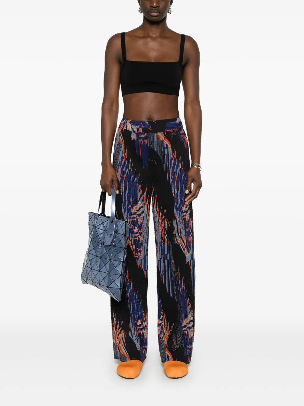 Abstract-Print Plissé Straight Trousers
