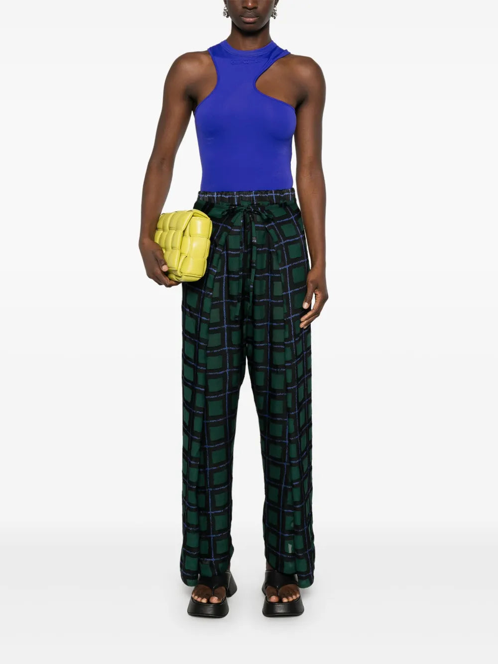 Check-Pattern Straight Trousers