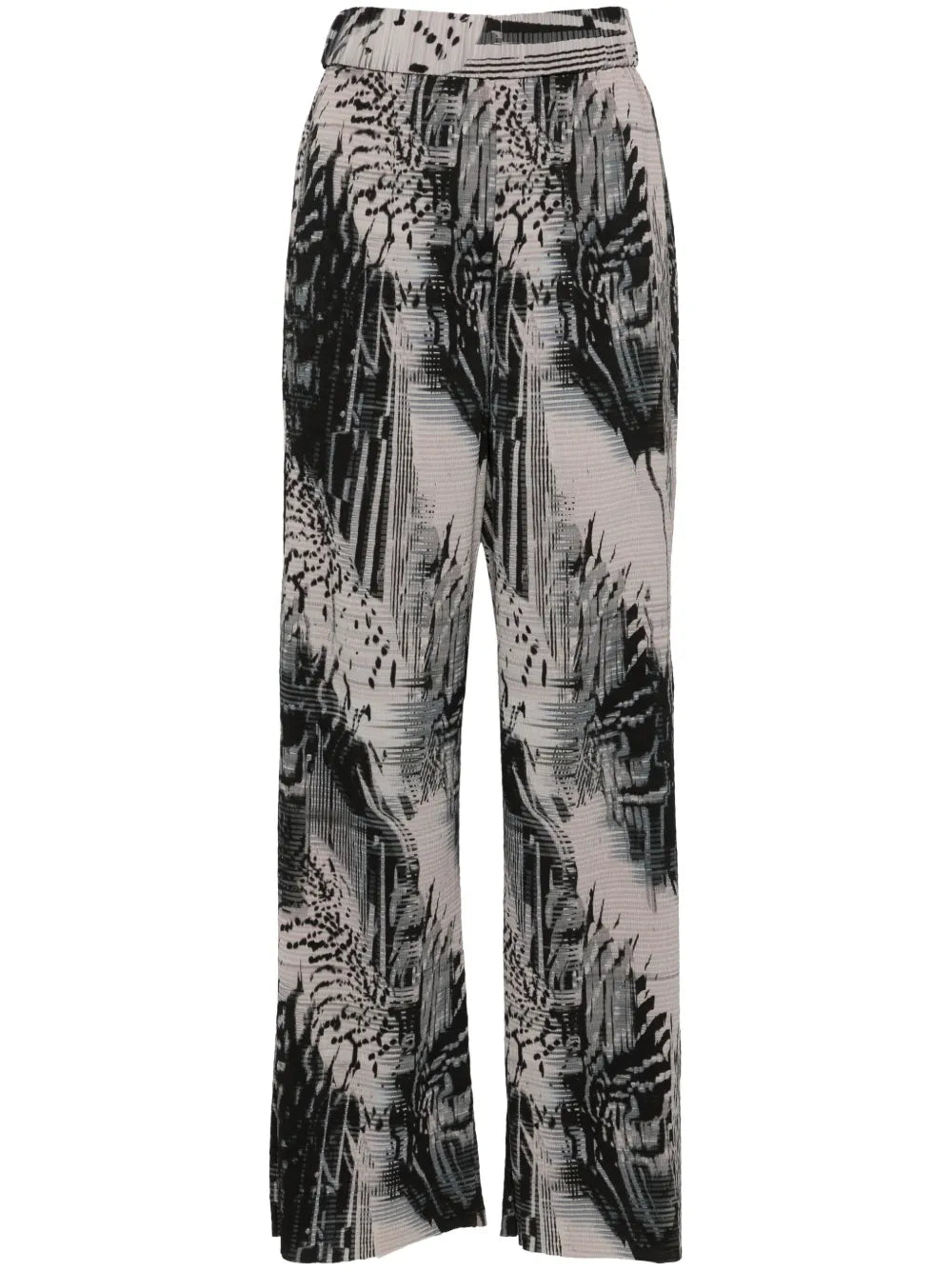 Abstract-Print Plissé Straight Trousers