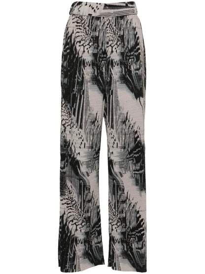 Abstract-Print Plissé Straight Trousers