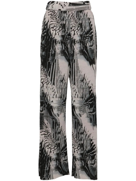 Abstract-Print Plissé Straight Trousers