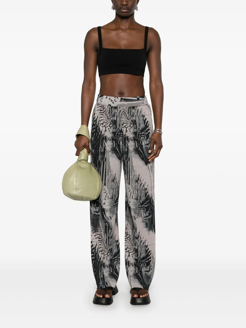 Abstract-Print Plissé Straight Trousers