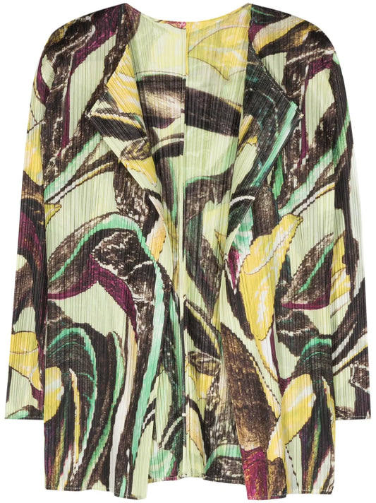 Graphic-Print Pleated Jacket