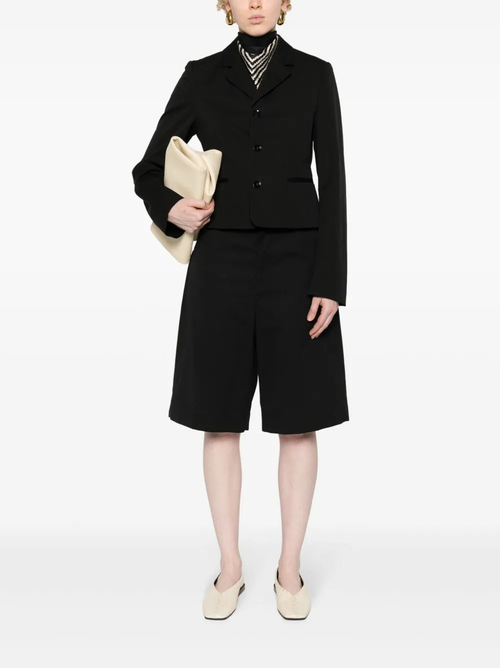 Notched-Lapels Cropped Blazer