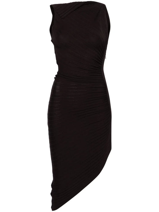 Pleated Asymmetric Midi Dress