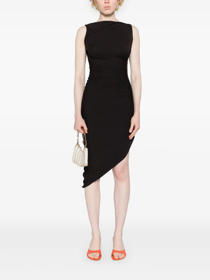 Pleated Asymmetric Midi Dress