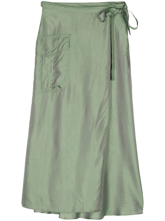Metallic Wrap Midi Skirt
