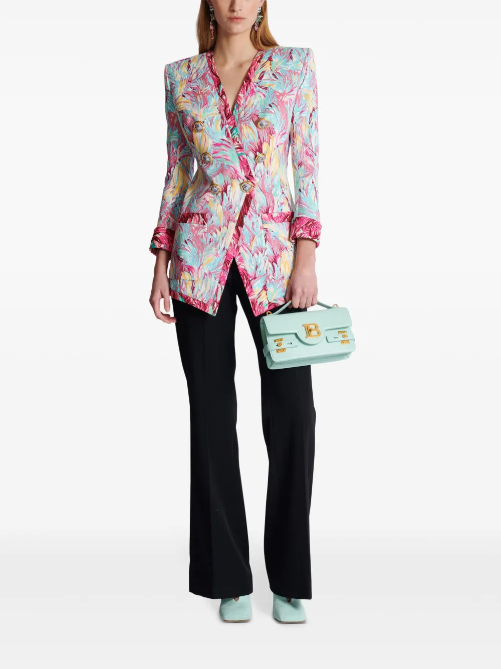 Feather-Print Cotton Blazer
