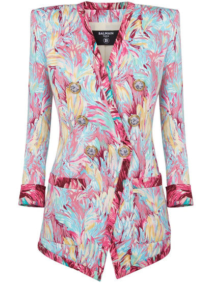 Feather-Print Cotton Blazer