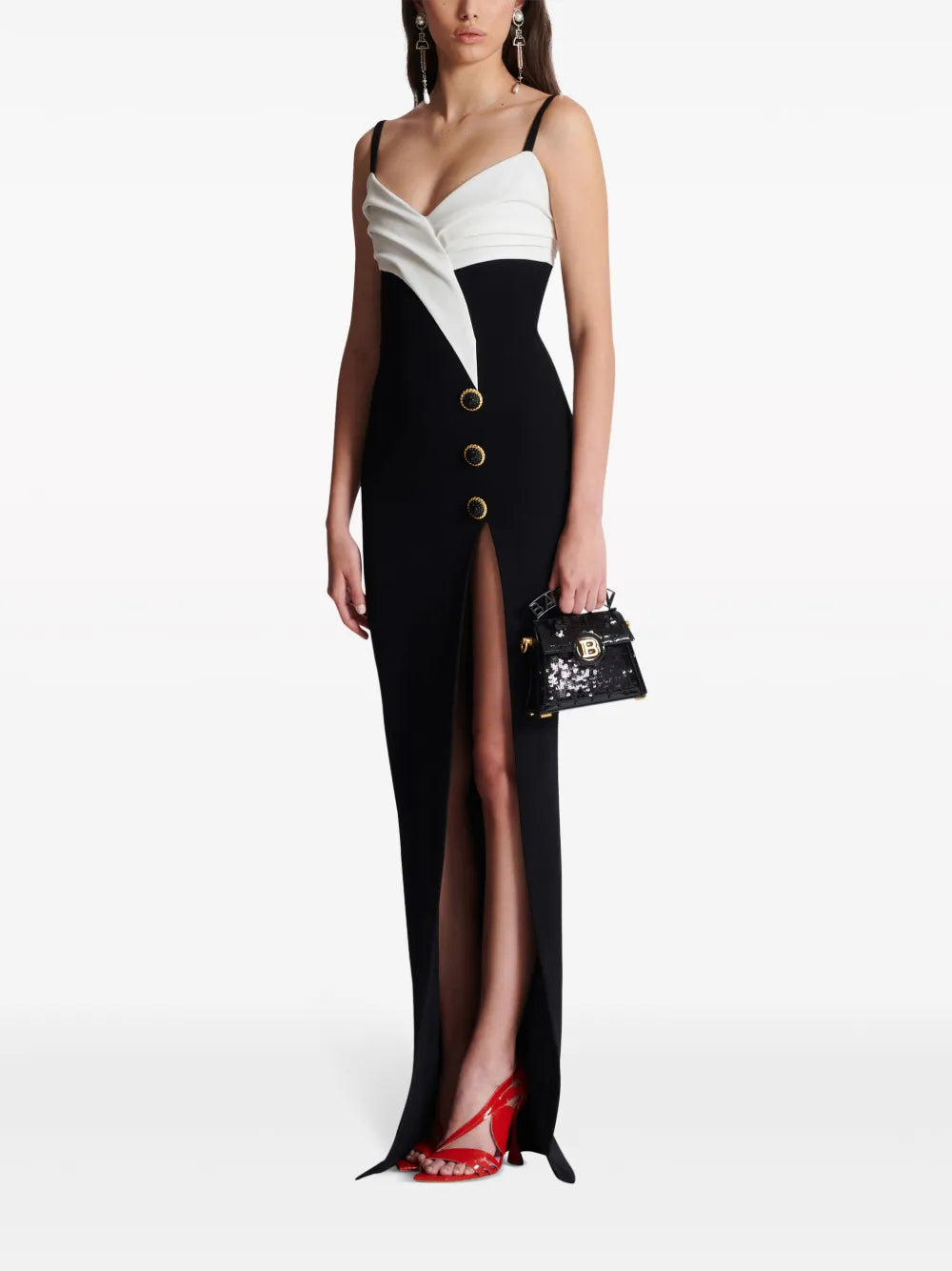 Two-Tone Crepe Maxi Dress
