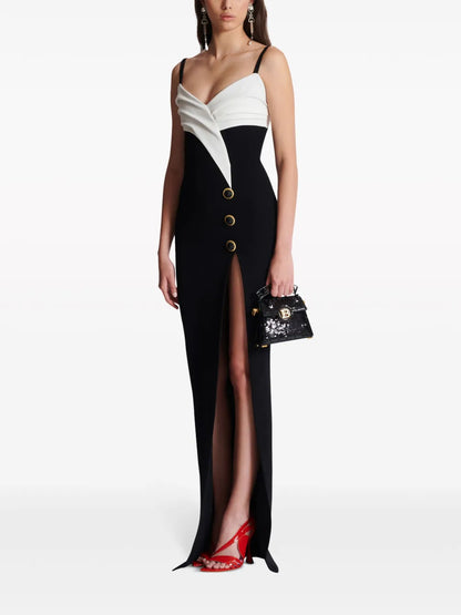 Two-Tone Crepe Maxi Dress
