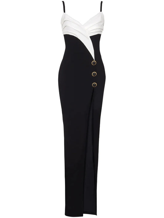 Two-Tone Crepe Maxi Dress