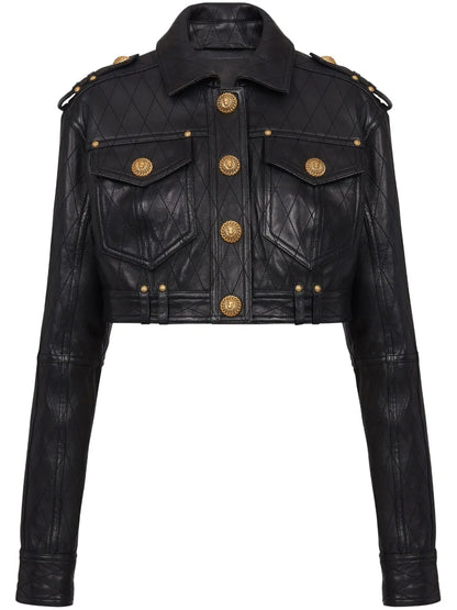 Quilted Leather Cropped Jacket