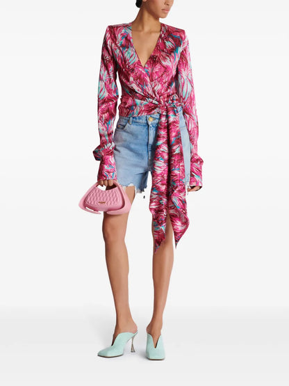 Feather-Print Silk Blouse