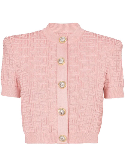Pb-Intarsia Short-Sleeve Cardigan