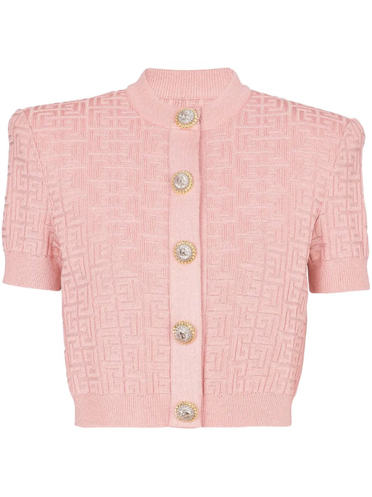 Pb-Intarsia Short-Sleeve Cardigan