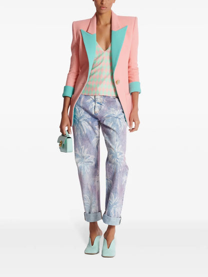 Diamond-Print Silk Top