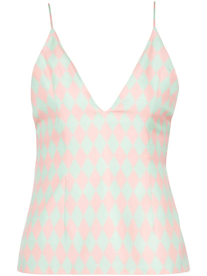 Diamond-Print Silk Top