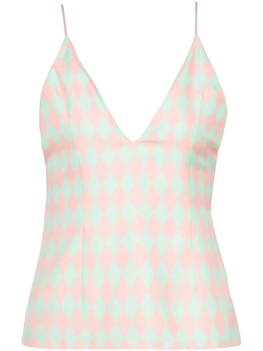 Diamond-Print Silk Top
