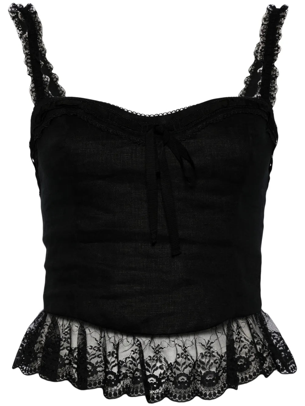 Paola Lace-Trimmed Linen Top