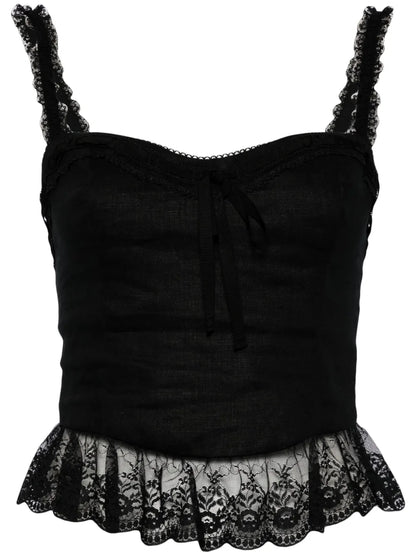 Paola Lace-Trimmed Linen Top