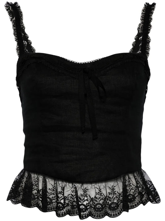 Paola Lace-Trimmed Linen Top