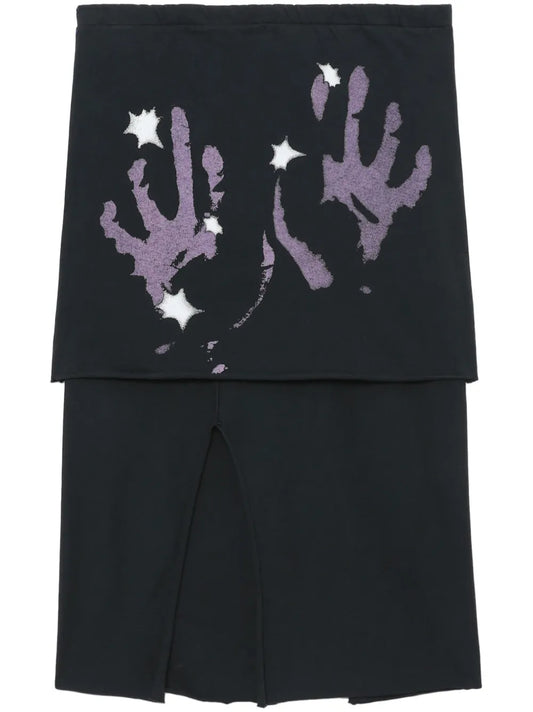 Layered Hand-Print Cotton Skirt