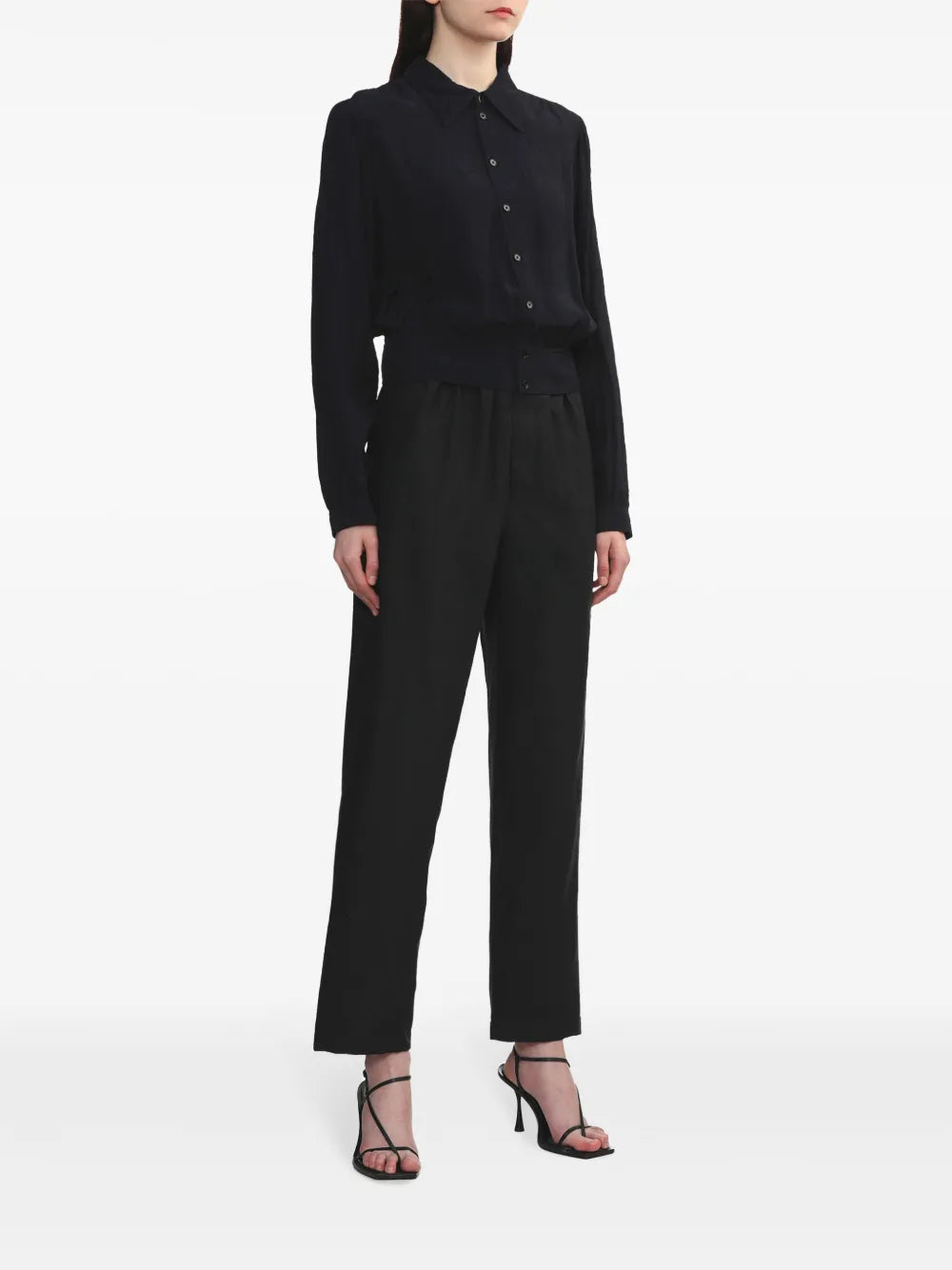 Crease-Effect Button-Up Blouse