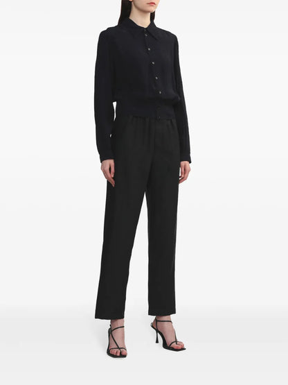 Crease-Effect Button-Up Blouse