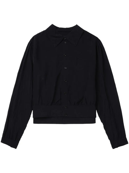 Crease-Effect Button-Up Blouse