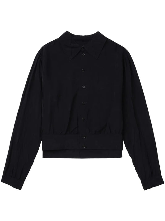 Crease-Effect Button-Up Blouse