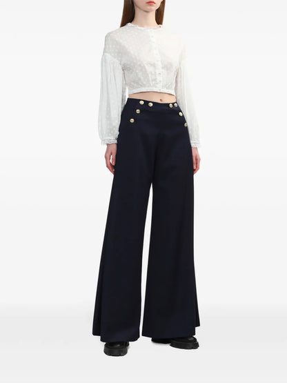 Decorative-Button Palazzo Pants
