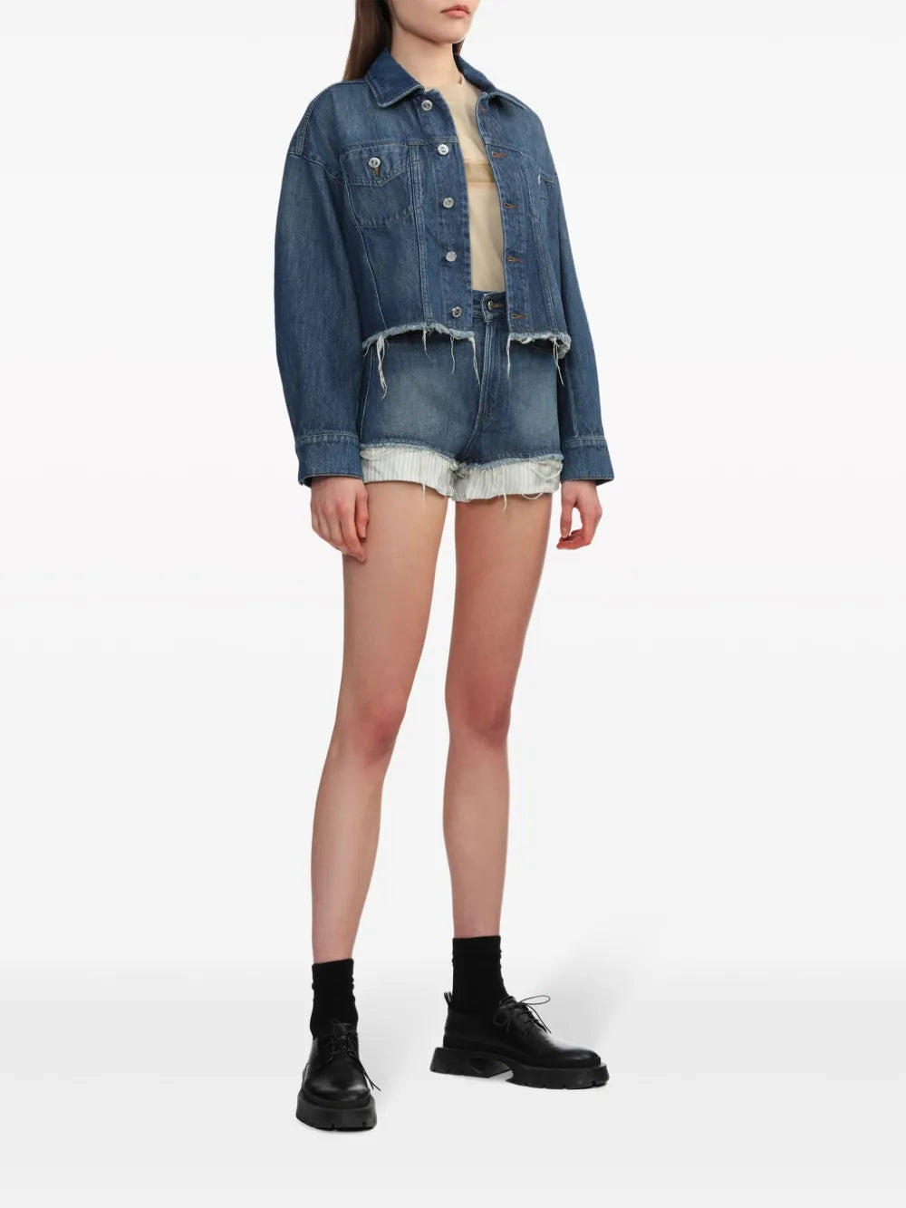 Layered Denim Shorts