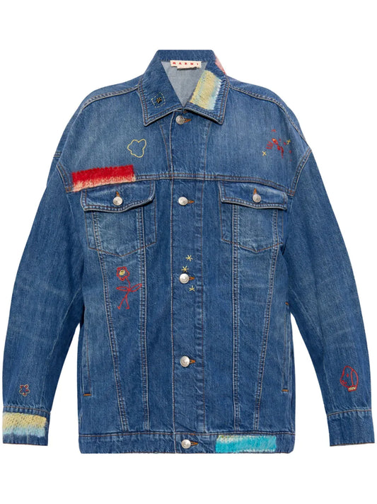 Knitted-Panel Denim Jacket