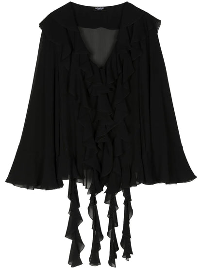 Draped-Detail Ruffled Blouse