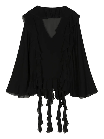 Draped-Detail Ruffled Blouse