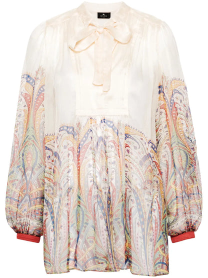 Graphic-Print Silk Blouse