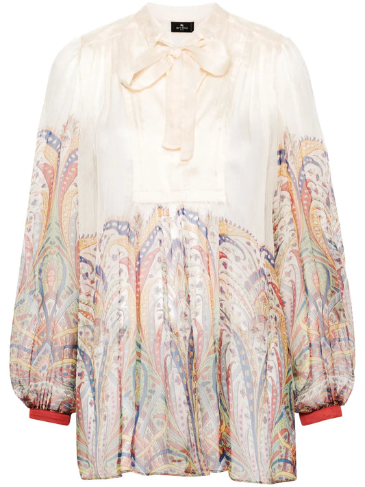 Graphic-Print Silk Blouse