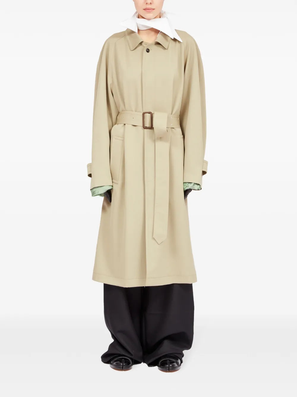 Spread-Collar Wool Trench Coat